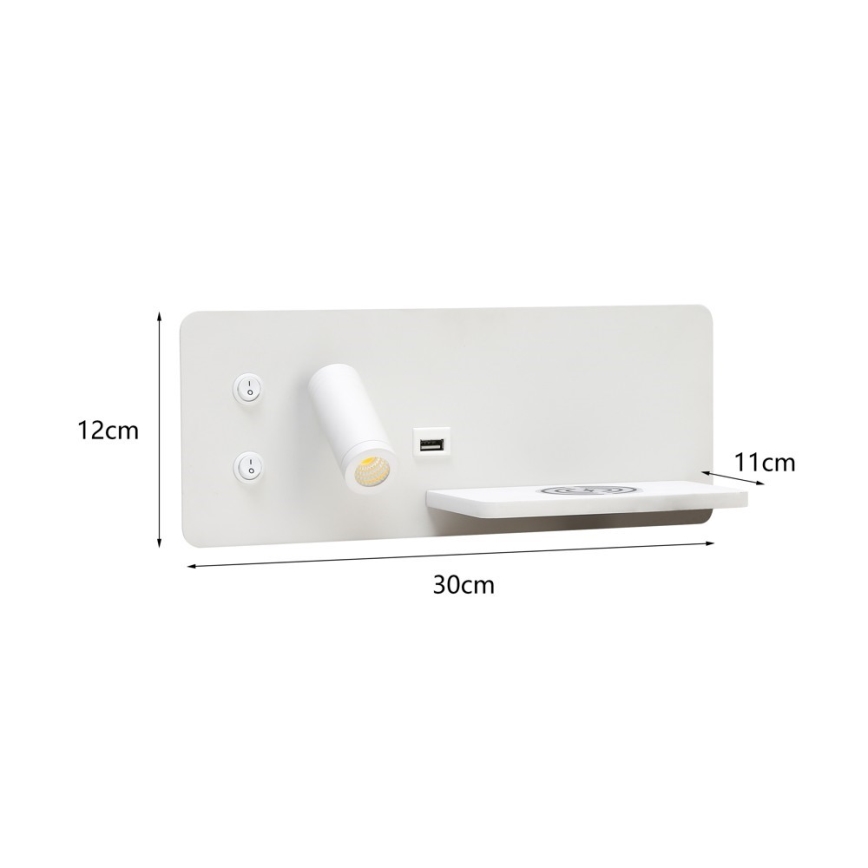 Immax 08285L - LED Zidna reflektorska svjetiljka s policom, USB portom i bežičnim punjenjem Be PREPARE LED/3W/230V + LED/3W bijela