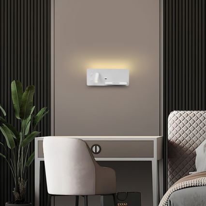 Immax 08285L - LED zidna reflektorska svjetiljka s policom, USB priključkom i bežičnim punjenjem Be PREPARE LED/3W/230V + LED/3W bijela
