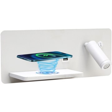 Immax 08286L - LED Zidna reflektorska svjetiljka s policom, USB portom i bežičnim punjenjem Be PREPARE LED/3W/230V + LED/3W bijela