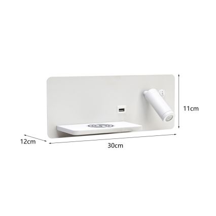 Immax 08286L - LED Zidna reflektorska svjetiljka s policom, USB portom i bežičnim punjenjem Be PREPARE LED/3W/230V + LED/3W bijela