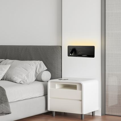 Immax 08287L - LED Zidna reflektorska svjetiljka s policom, USB portom i bežičnim punjenjem Be PREPARE LED/3W/230V + LED/3W crna