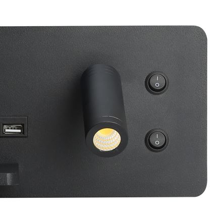 Immax 08288L - LED Zidna reflektorska svjetiljka s policom, USB portom i bežičnim punjenjem Be PREPARE LED/3W/230V + LED/3W crna