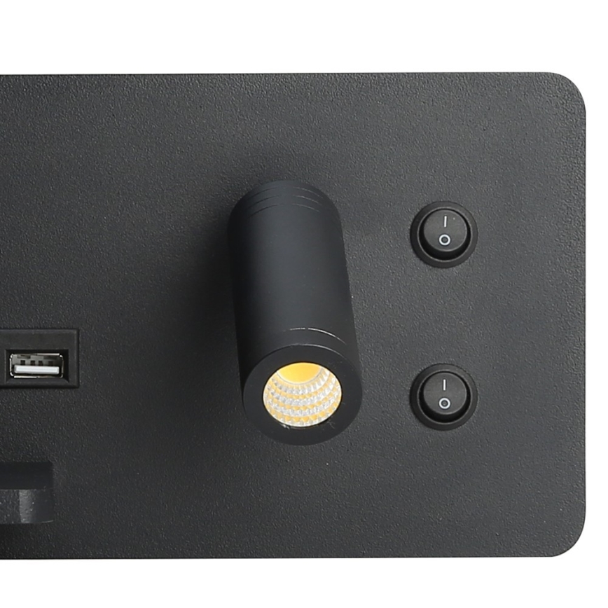 Immax 08288L - LED zidna točkasta svjetiljka s policom, USB priključkom i bežičnim punjenjem Be PREPARE LED/3W/230V + LED/3W crna