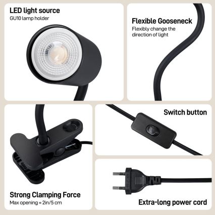 Fleksibilna lampa s kopčom PUNTO 1xGU10/9W/230V crna