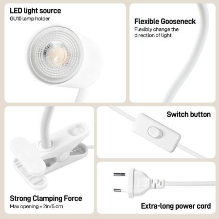 Fleksibilna lampa sa stezaljkom PUNTO 1xGU10/9W/230V bijela