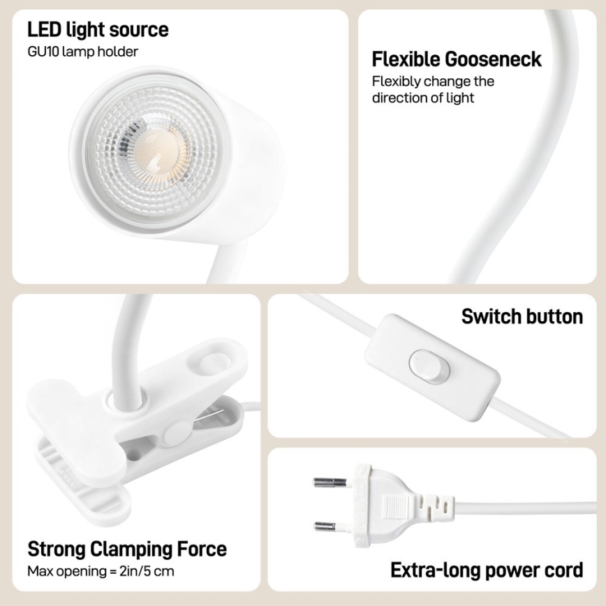 Fleksibilna lampa sa stezaljkom PUNTO 1xGU10/9W/230V bijela