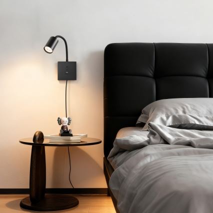 Zidna svjetiljka s USB-om PUNTO 1xGU10/9W/230V crna