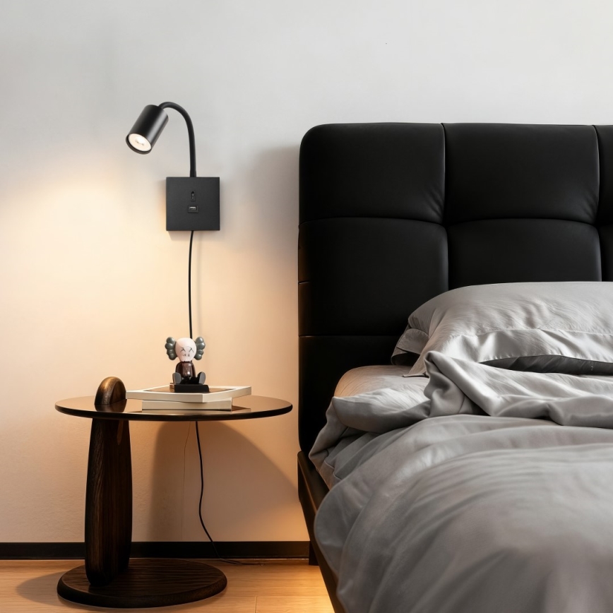 Zidna svjetiljka s USB-om PUNTO 1xGU10/9W/230V crna