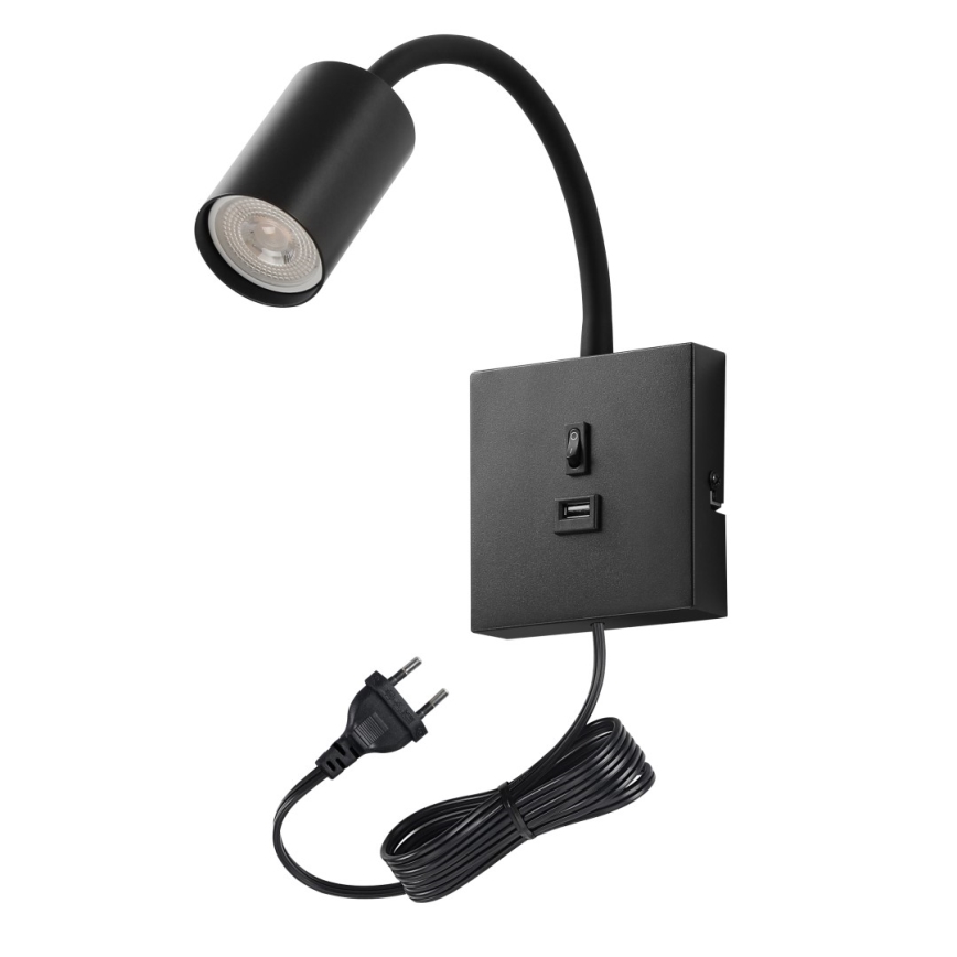 Zidna svjetiljka s USB-om PUNTO 1xGU10/9W/230V crna