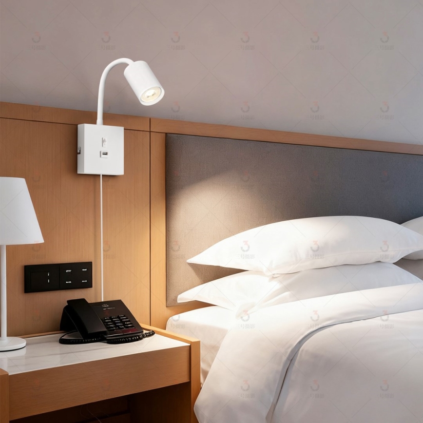 Zidna svjetiljka s USB priključkom PUNTO 1xGU10/9W/230V bijela