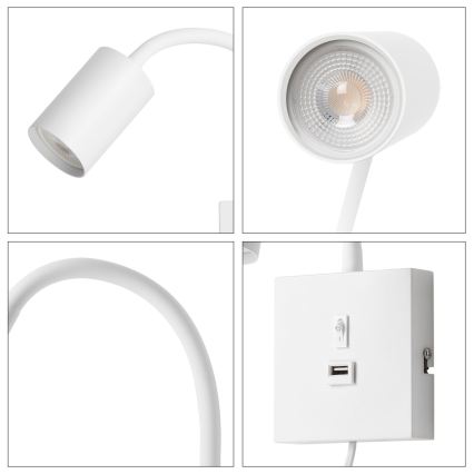 Zidna svjetiljka s USB priključkom PUNTO 1xGU10/9W/230V bijela