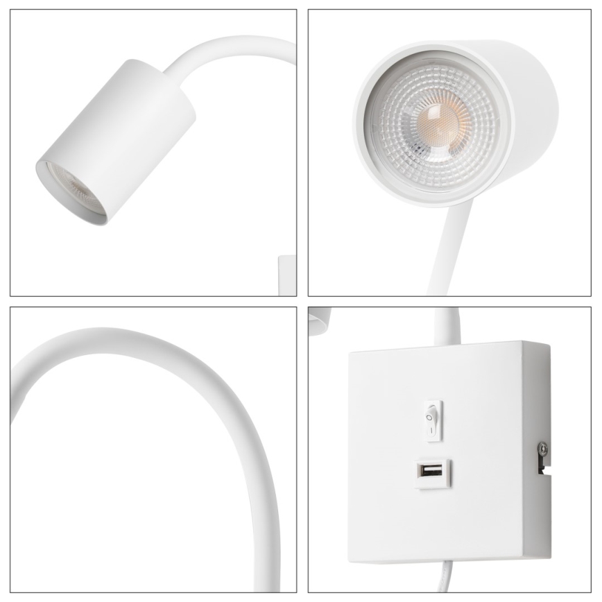 Zidna svjetiljka s USB priključkom PUNTO 1xGU10/9W/230V bijela