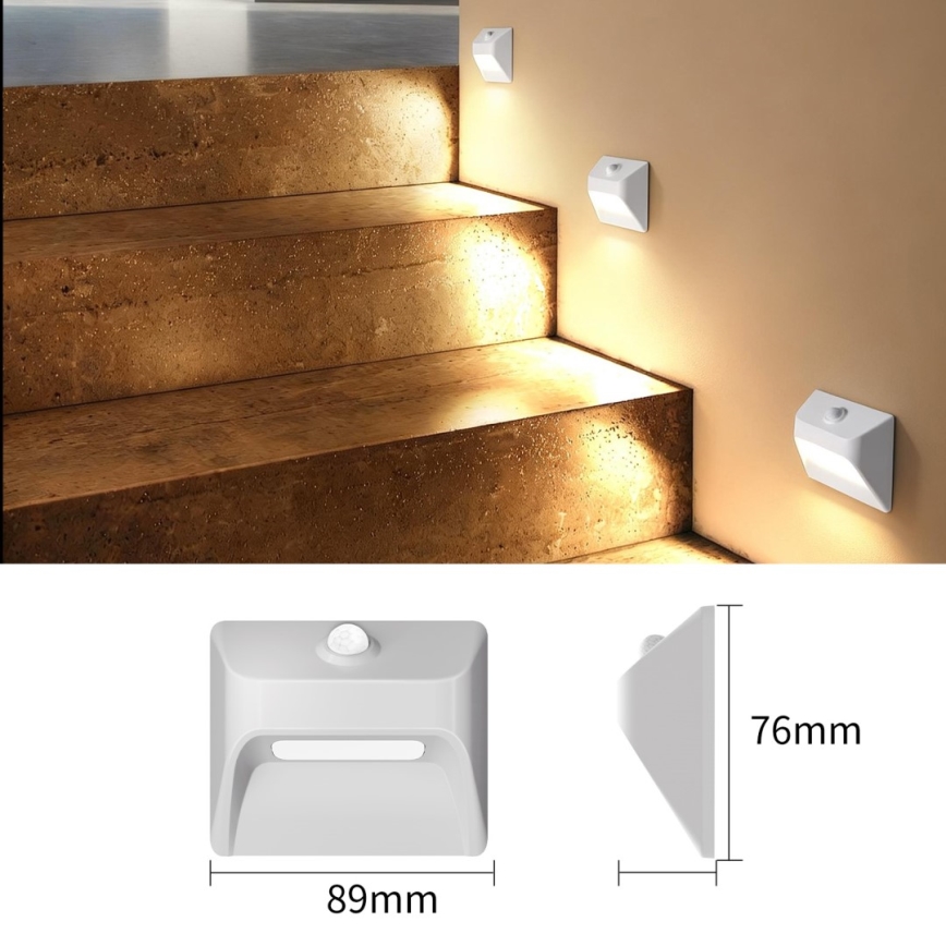 LED punjiva svjetiljka za stepenice sa senzorom pokreta i sumraka STEP LIGHT LED/0,3W/3,7V 2200 mAh IP53 bijela