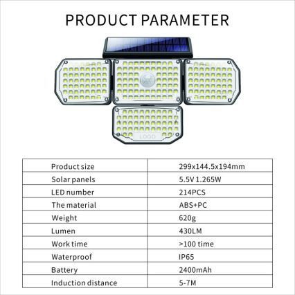LED Solarna zidna svjetiljka sa senzorom LED/5W/5,5V IP65 2400 mAh