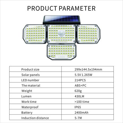 LED Solarna zidna svjetiljka sa senzorom LED/5W/5,5V IP65