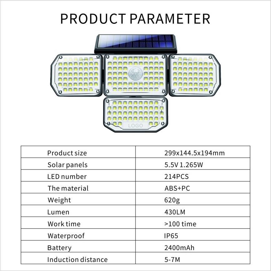 LED Solarna zidna svjetiljka sa senzorom LED/5W/5,5V IP65 2400 mAh