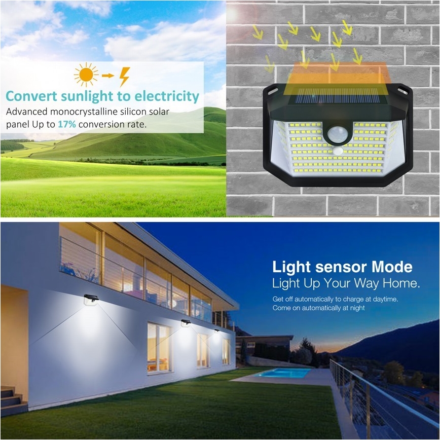 LED Solarna zidna svjetiljka sa senzorom LED/4W/5,5V IP65 1200 mAh