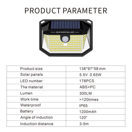 LED Solarna zidna svjetiljka sa senzorom LED/4W/5,5V IP65 1200 mAh
