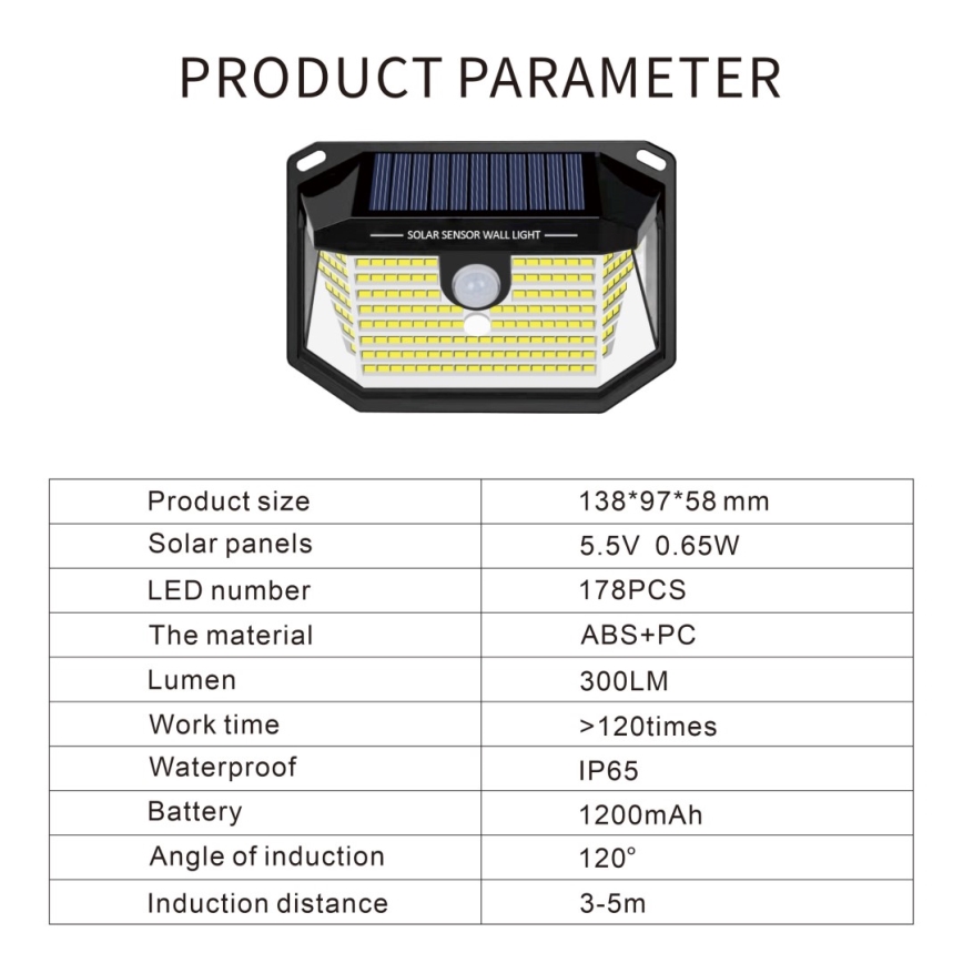 LED Solarna zidna svjetiljka sa senzorom LED/4W/5,5V IP65 1200 mAh