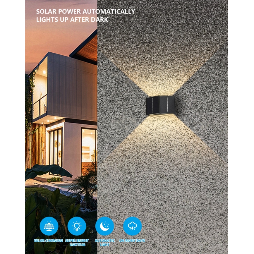 LED Solarna zidna svjetiljka sa senzorom LED/2W/5V IP54 1300 mAh