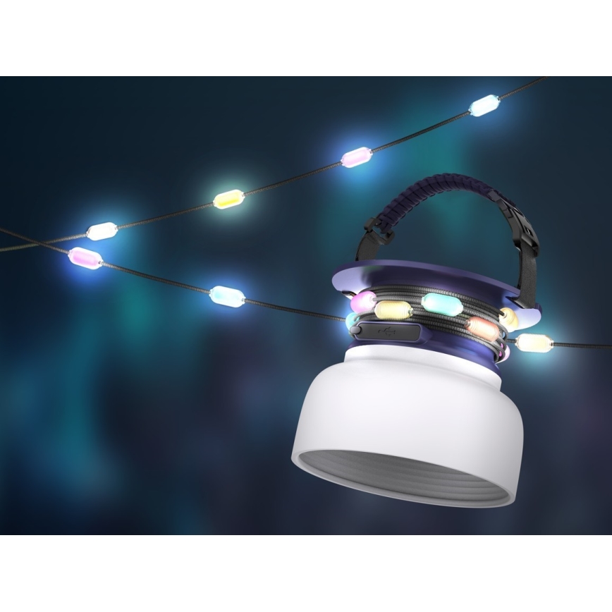 LED RGB Prijenosna solarna punjiva lampa s LED lancem LED/10W/5V 3600 mAh IP65 3600 mAh