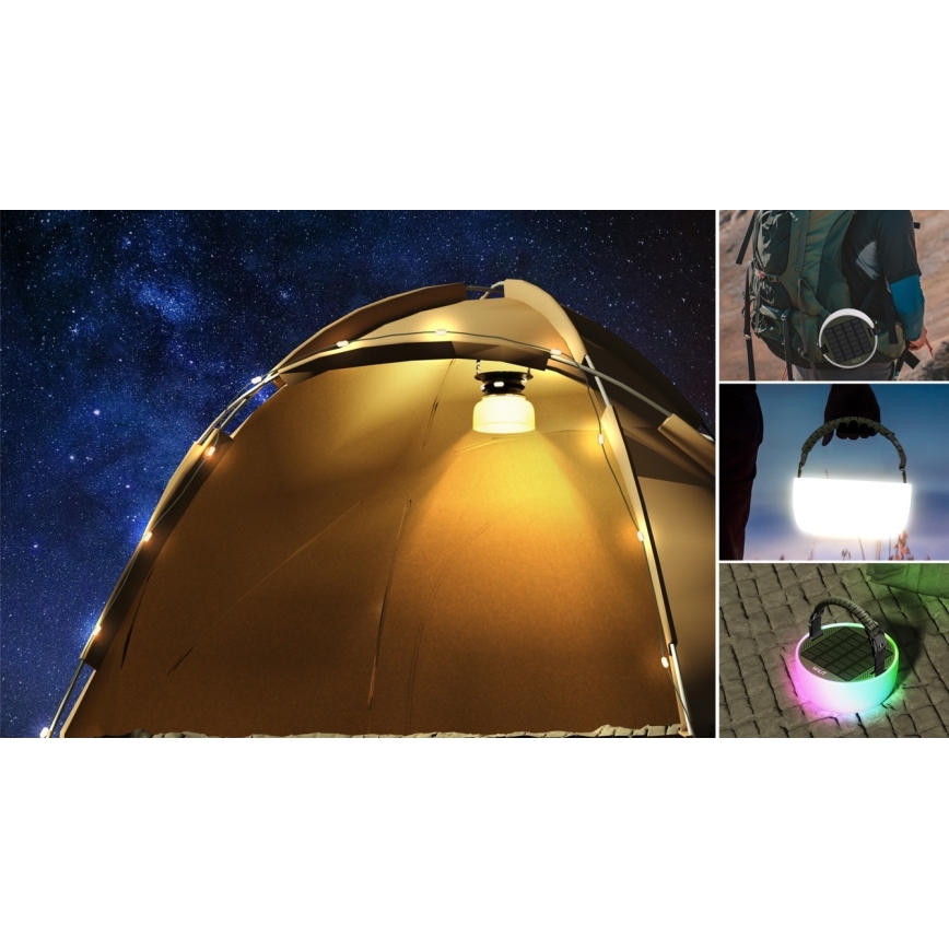 LED RGB Prijenosna solarna punjiva lampa s LED lancem LED/10W/5V 3600 mAh IP65 3600 mAh