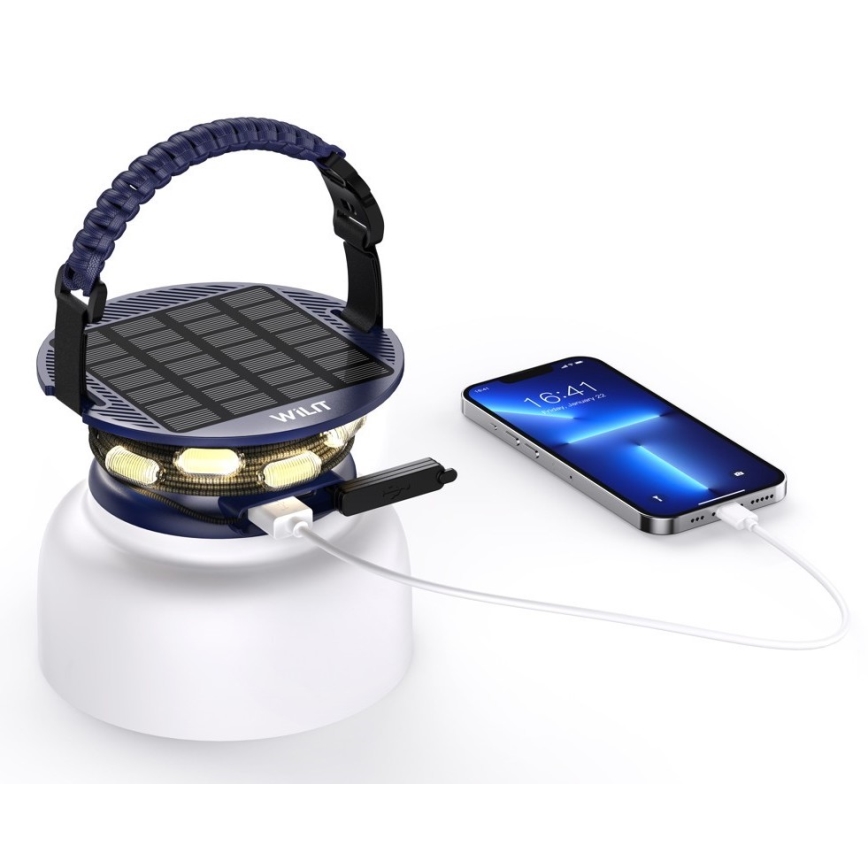 LED RGB Prijenosna solarna punjiva lampa s LED lancem LED/10W/5V 3600 mAh IP65 3600 mAh