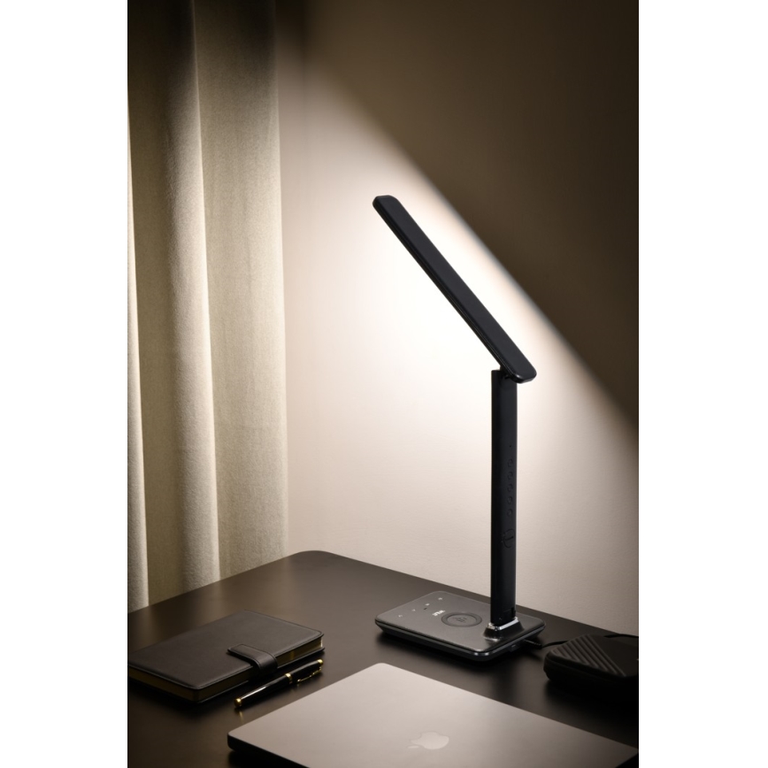 LED Prigušiva stolna lampa s bežičnim punjenjem QI i USB-om KINGFISHER LED/8,5W/230V crna
