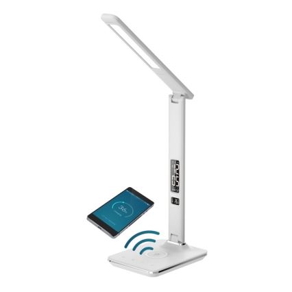 LED Prigušiva stolna lampa s bežičnim punjenjem QI i USB-om KINGFISHER LED/8,5W/230V bijela