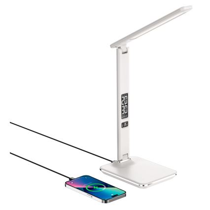 LED Prigušiva stolna lampa s bežičnim punjenjem QI i USB-om KINGFISHER LED/8,5W/230V bijela