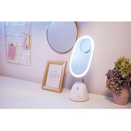 LED Dimmabilno kozmetičko ogledalo s bežičnim punjenjem LED/18W/230V