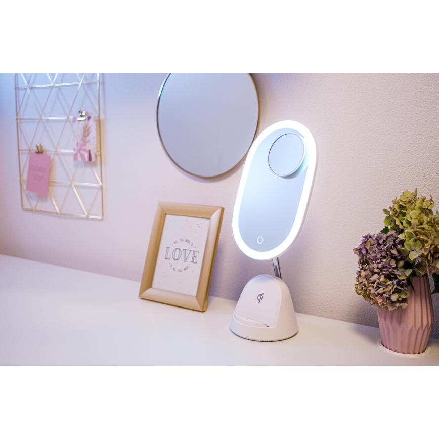 LED Dimmabilno kozmetičko ogledalo s bežičnim punjenjem LED/18W/230V