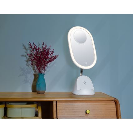 LED Dimmabilno kozmetičko ogledalo s bežičnim punjenjem LED/18W/230V