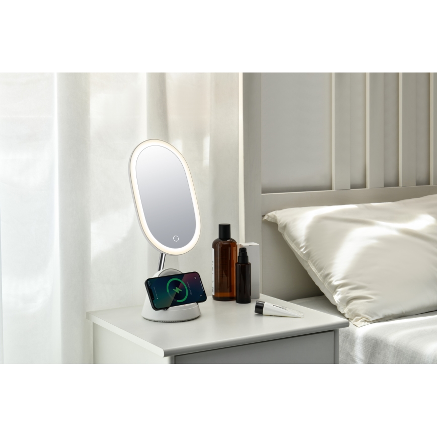 LED Dimmabilno kozmetičko ogledalo s bežičnim punjenjem LED/18W/230V