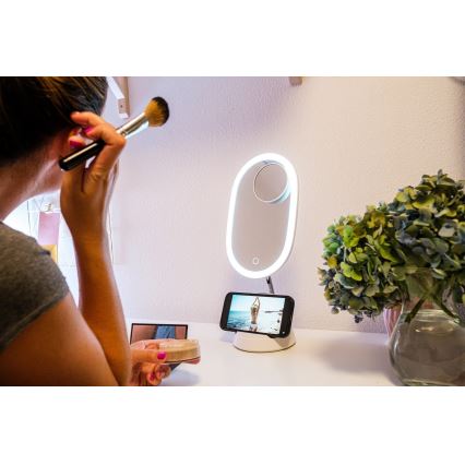 LED Dimmabilno kozmetičko ogledalo s bežičnim punjenjem LED/18W/230V