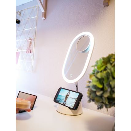 LED Dimmabilno kozmetičko ogledalo s bežičnim punjenjem LED/18W/230V