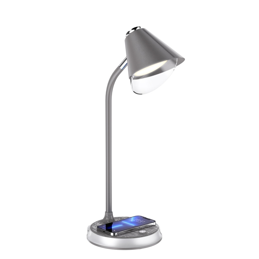 LED Prigušiva stolna lampa s bežičnim punjenjem FINCH LED/9W/12/230V siva/sjajni krom