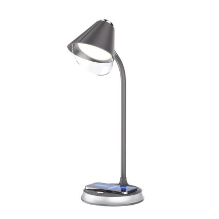 LED Prigušiva stolna lampa s bežičnim punjenjem FINCH LED/9W/12/230V siva/sjajni krom