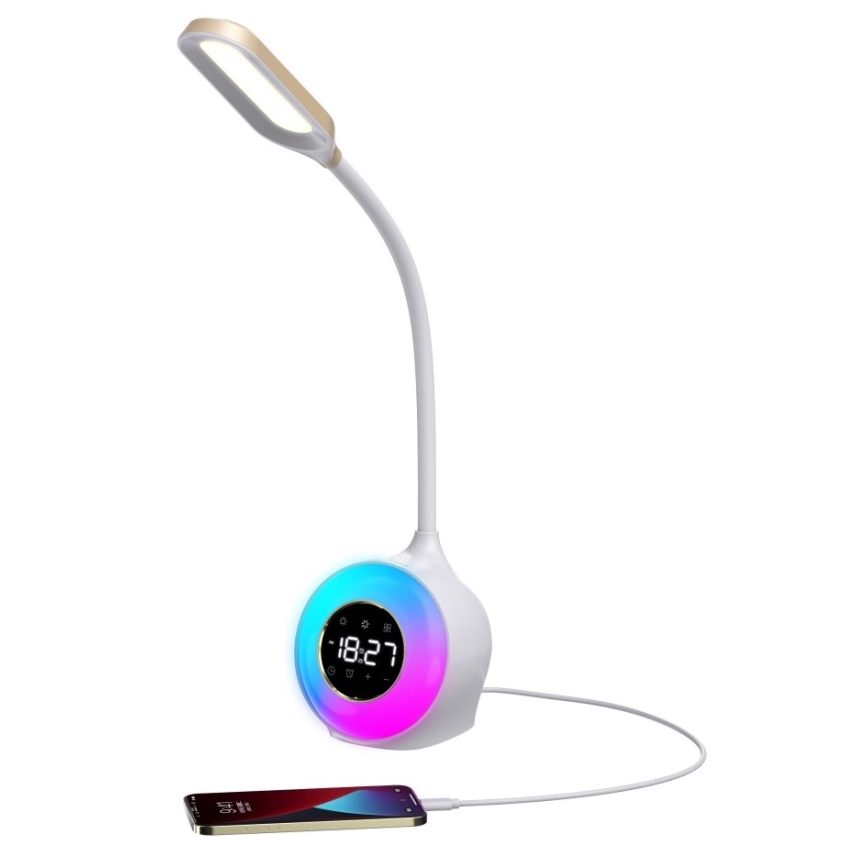 LED RGBW Prigušiva stolna lampa s budilicom FALCON LED/10W/12V