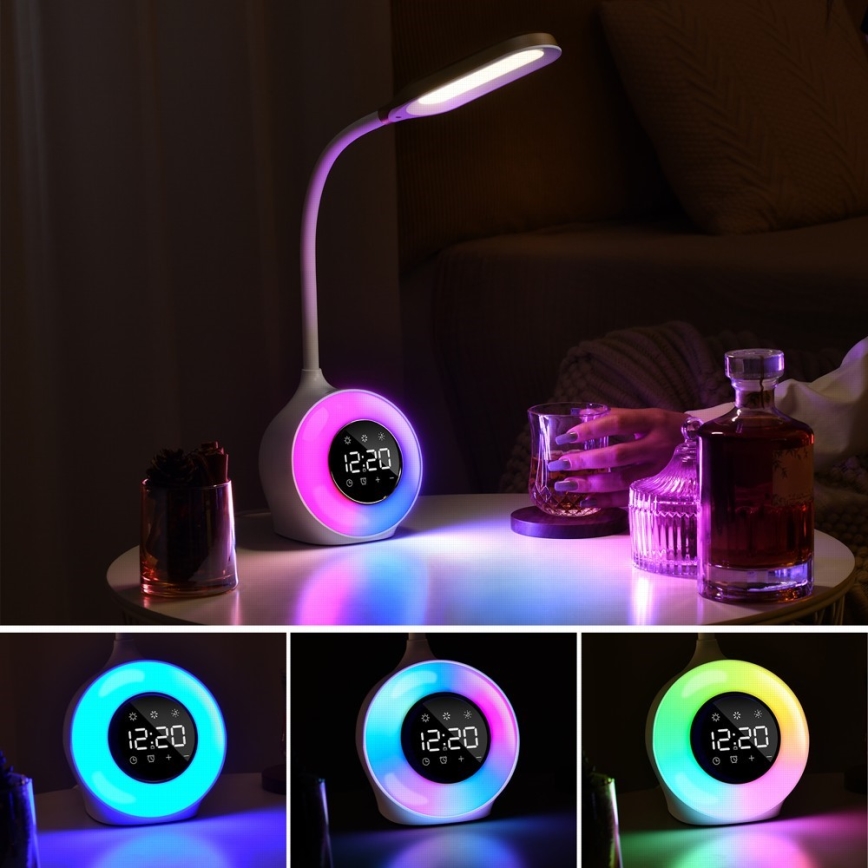 LED RGBW Dimmabilna stolna lampa s budilicom FALCON LED/10W/12V