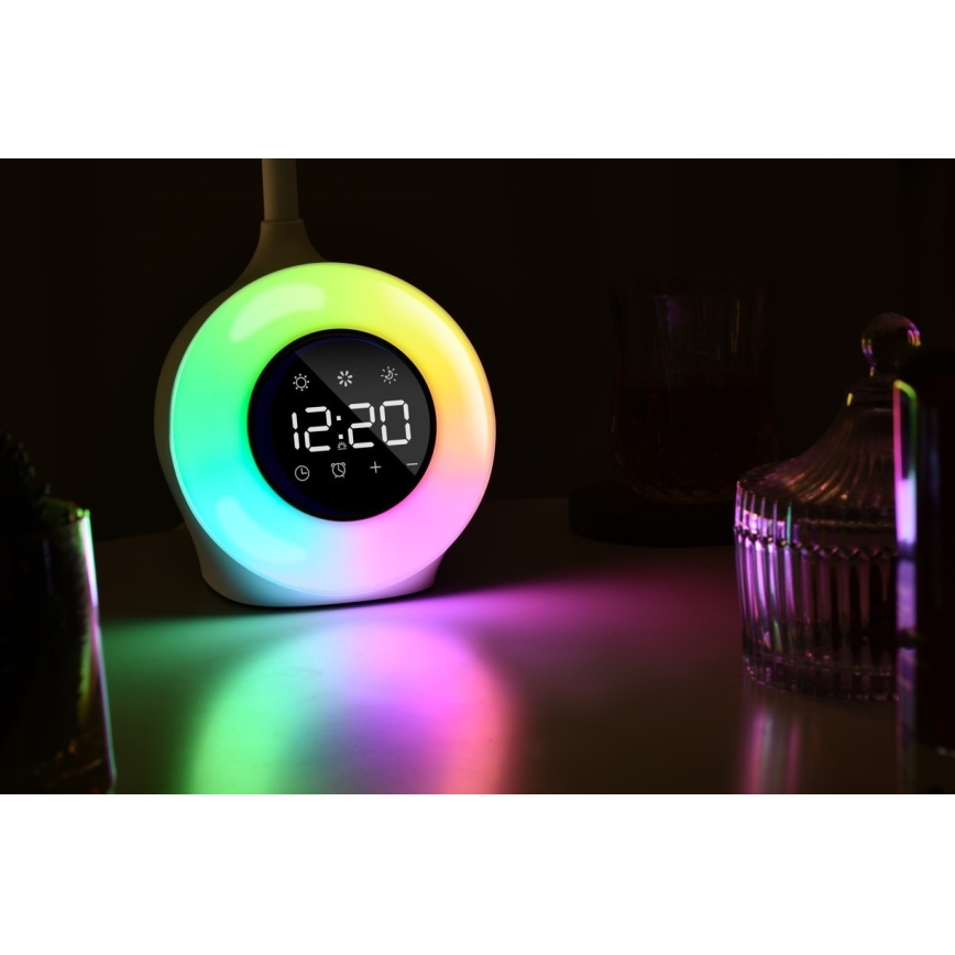 LED RGBW Dimmabilna stolna lampa s budilicom FALCON LED/10W/12V