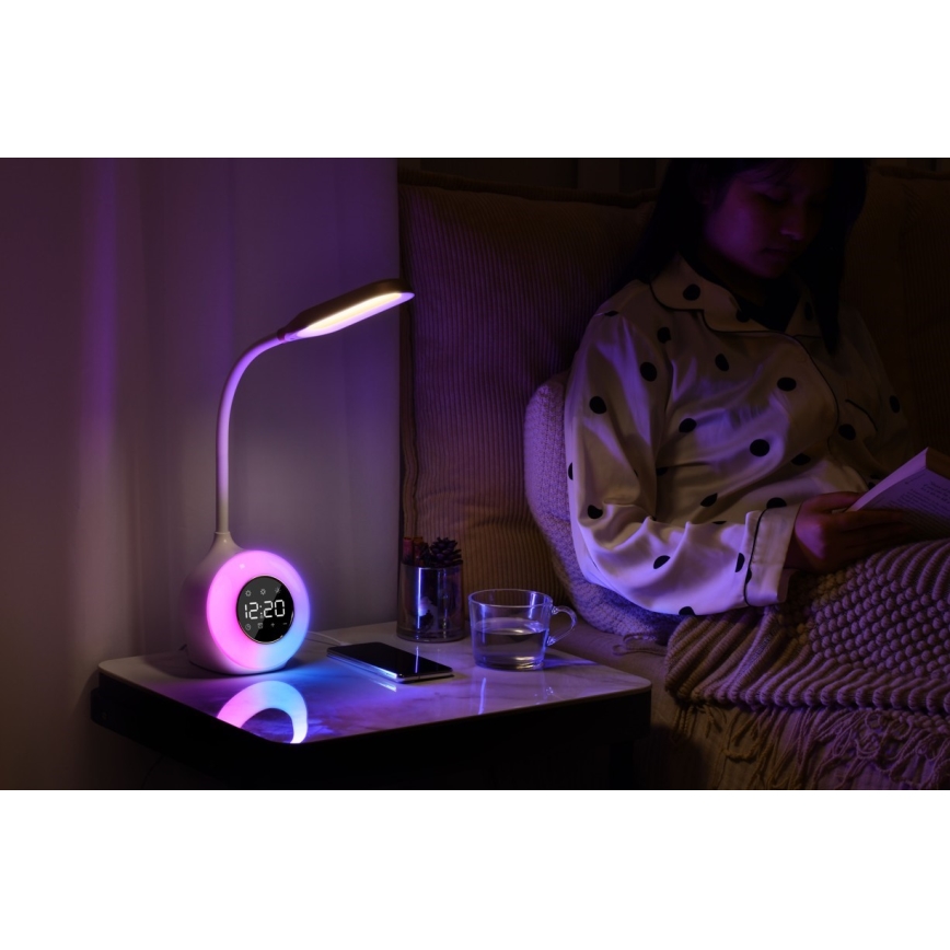 LED RGBW Dimmabilna stolna lampa s budilicom FALCON LED/10W/12V