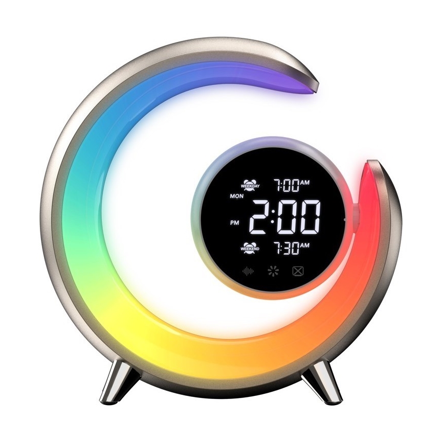 LED RGBW Prigušiva stolna lampa s budilicom PEACOCK LED/20W/5V USB