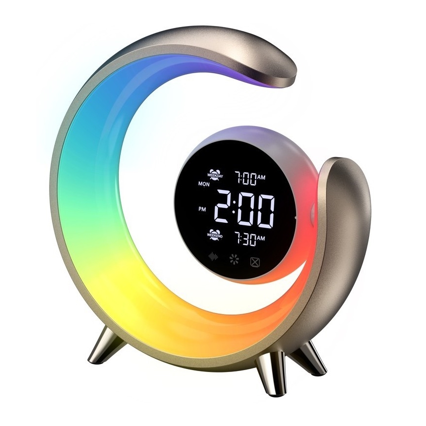 LED RGBW Prigušiva stolna lampa s budilicom PEACOCK LED/20W/5V USB