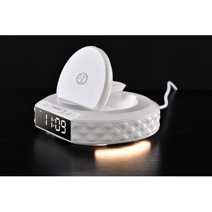 Budilica s LCD zaslonom i bežičnim Qi punjačem 27W/9V 220 mAh bijela