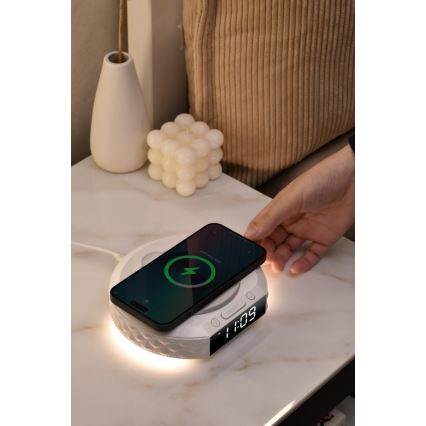 Budilica s LCD zaslonom i bežičnim Qi punjačem 27W/9V 220 mAh bijela