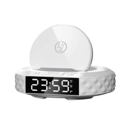 Budilica s LCD zaslonom i bežičnim Qi punjačem 27W/9V 220 mAh bijela