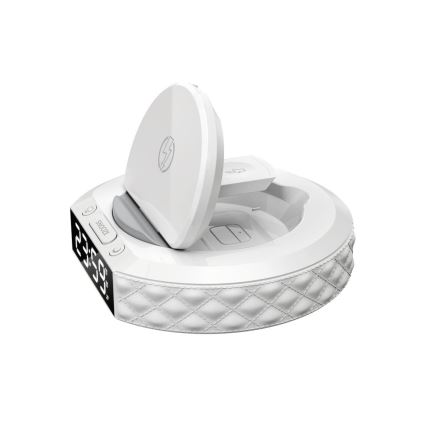 Budilica s LCD zaslonom i bežičnim Qi punjačem 27W/9V 220 mAh bijela