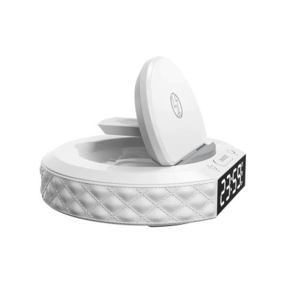 Budilica s LCD zaslonom i bežičnim Qi punjačem 27W/9V 220 mAh bijela