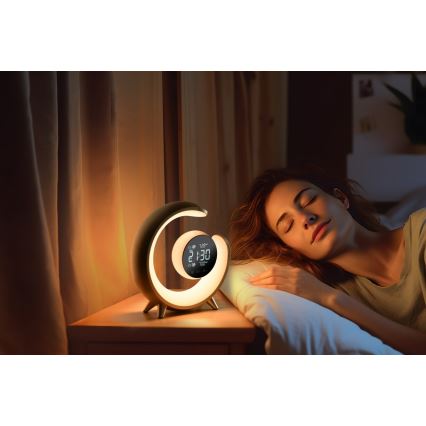 LED RGBW Prigušiva stolna lampa s budilicom LED/20W/5V USB srebrna